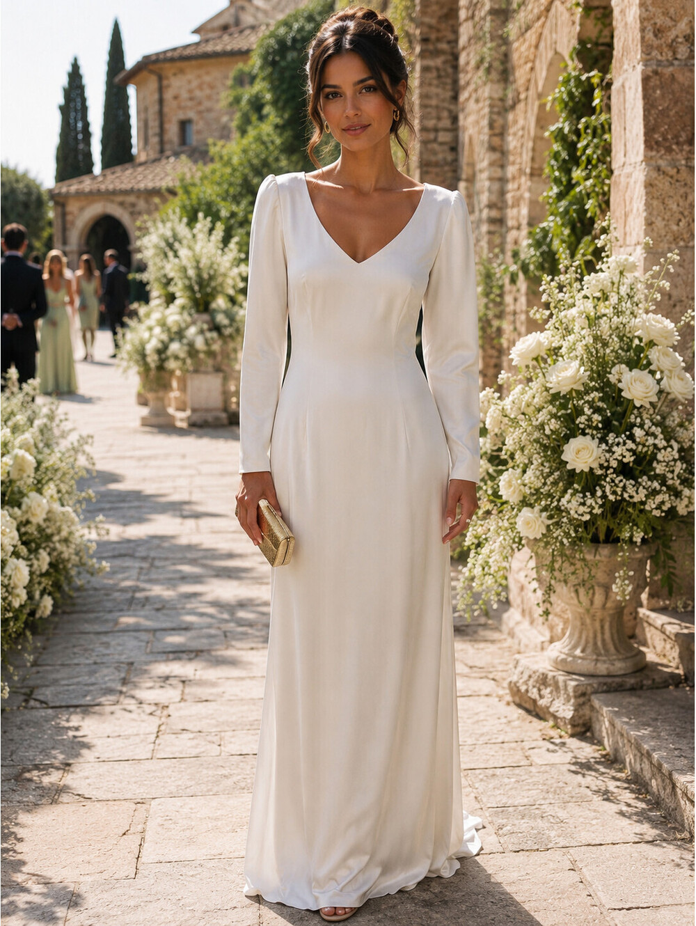 Sunny Choi 100% Silk Crepe Ivory Wedding Dress Size IT 42/ US 6/8